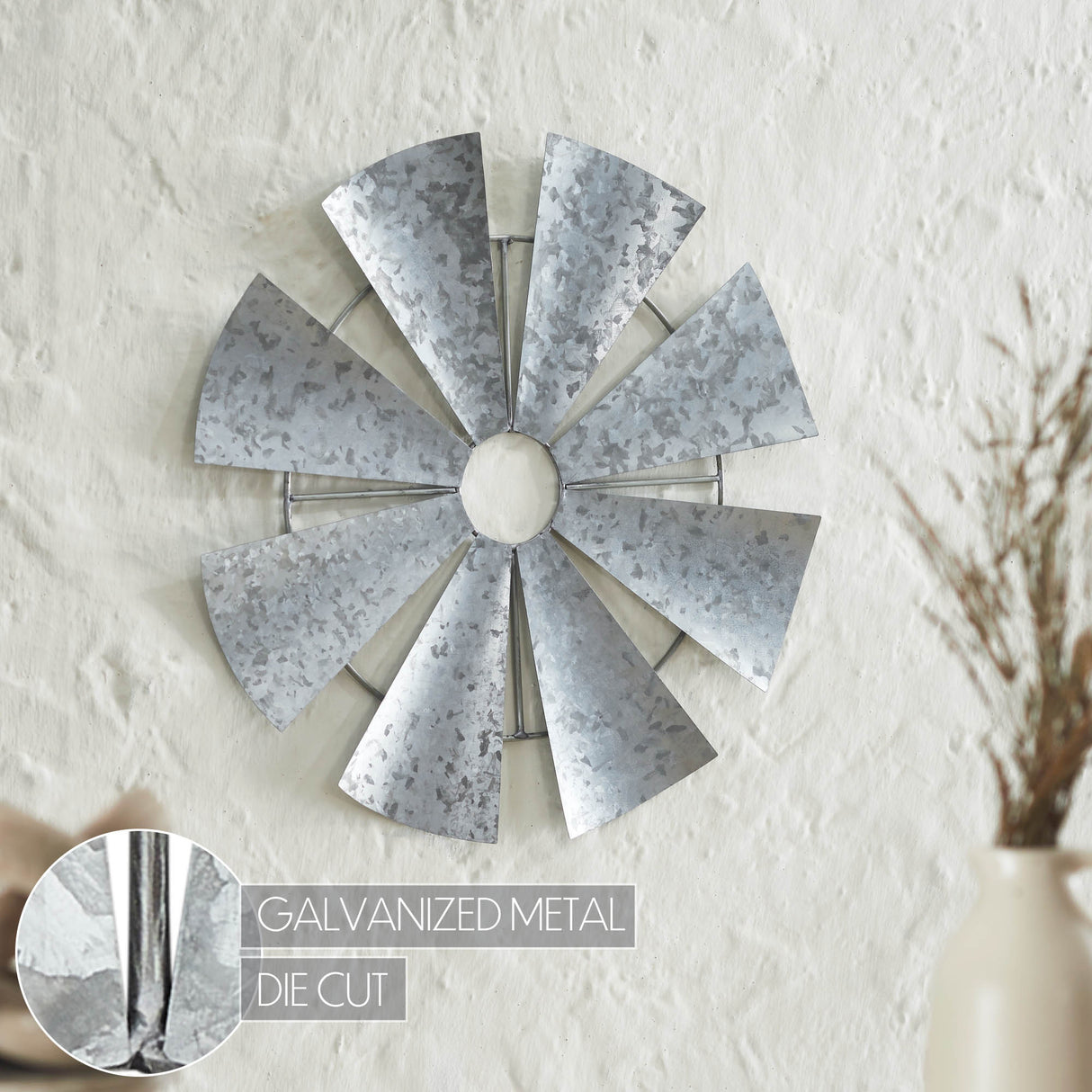 Galvanized Metal Windmill Blades Wall Hanging 16.75x16.75