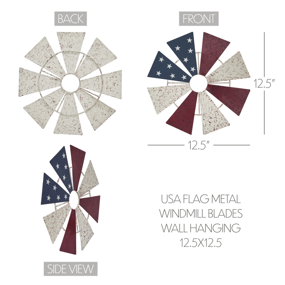 USA Flag Metal Windmill Blades Wall Hanging 12.5x12.5