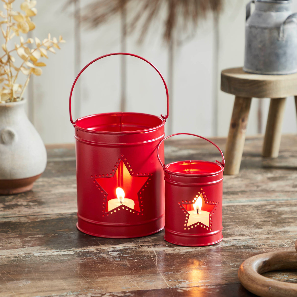 Votive Candle Holder w/ Star Cutout Set of 2 Sizes