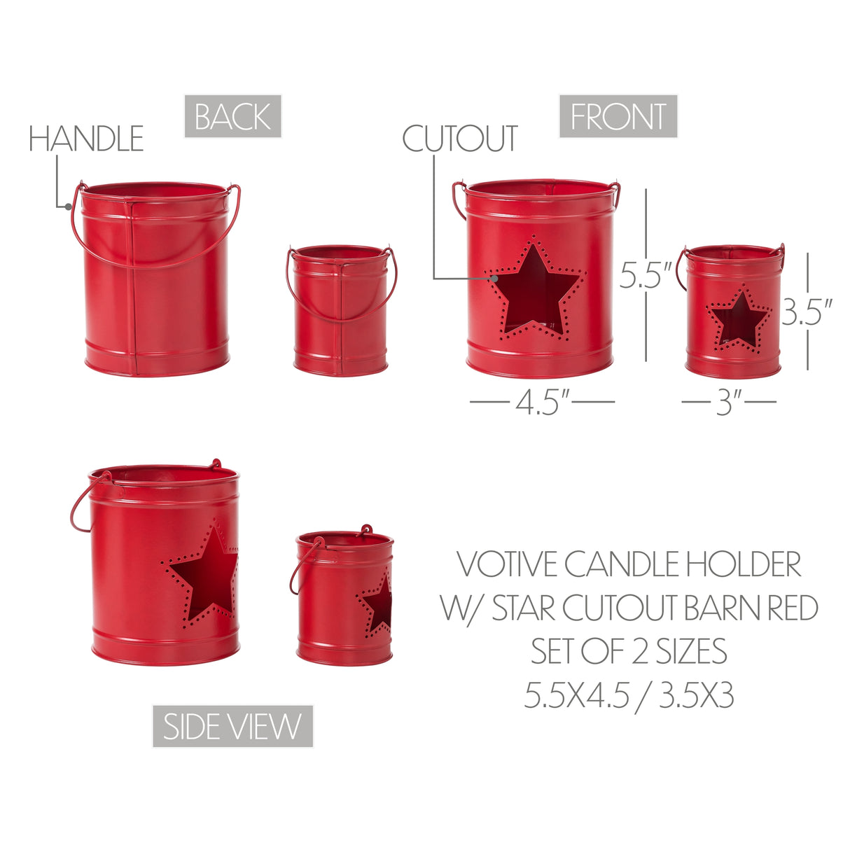 Votive Candle Holder w/ Star Cutout Set of 2 Sizes