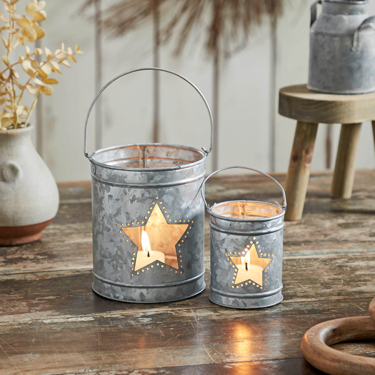 Votive Candle Holder w/ Star Cutout Set of 2 Sizes
