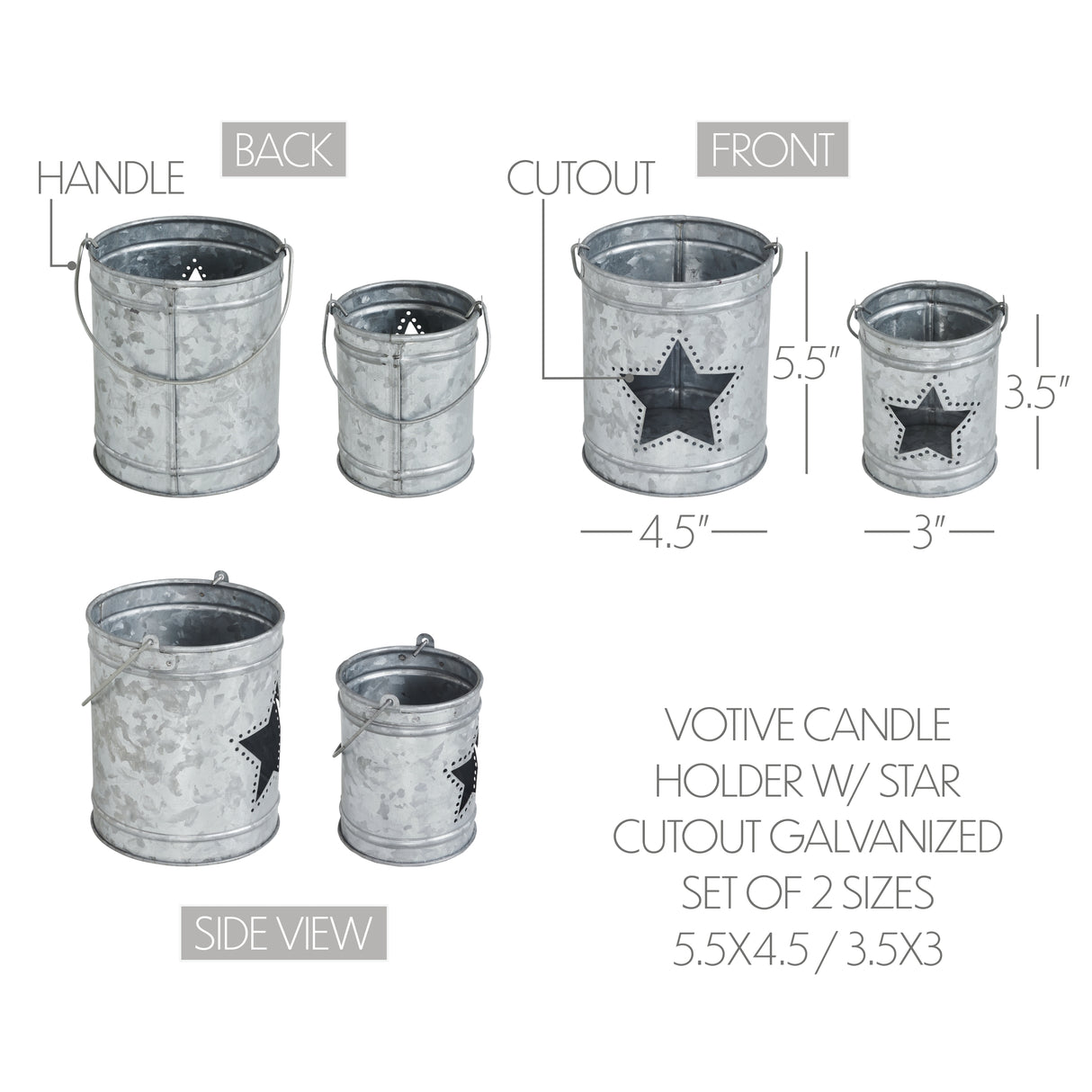 Votive Candle Holder w/ Star Cutout Set of 2 Sizes