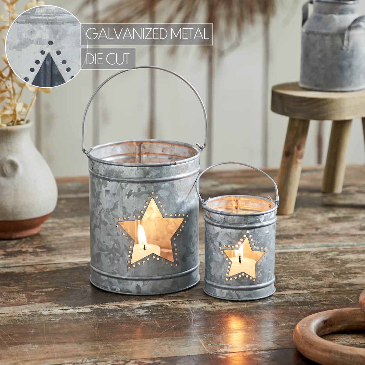 Votive Candle Holder w/ Star Cutout Set of 2 Sizes