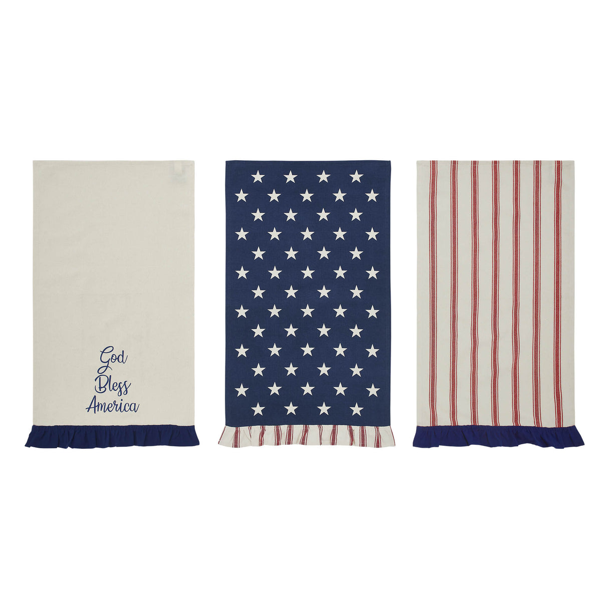 Hatteras Stars GBA Ruffled Tea Towel Set of 3 16x28