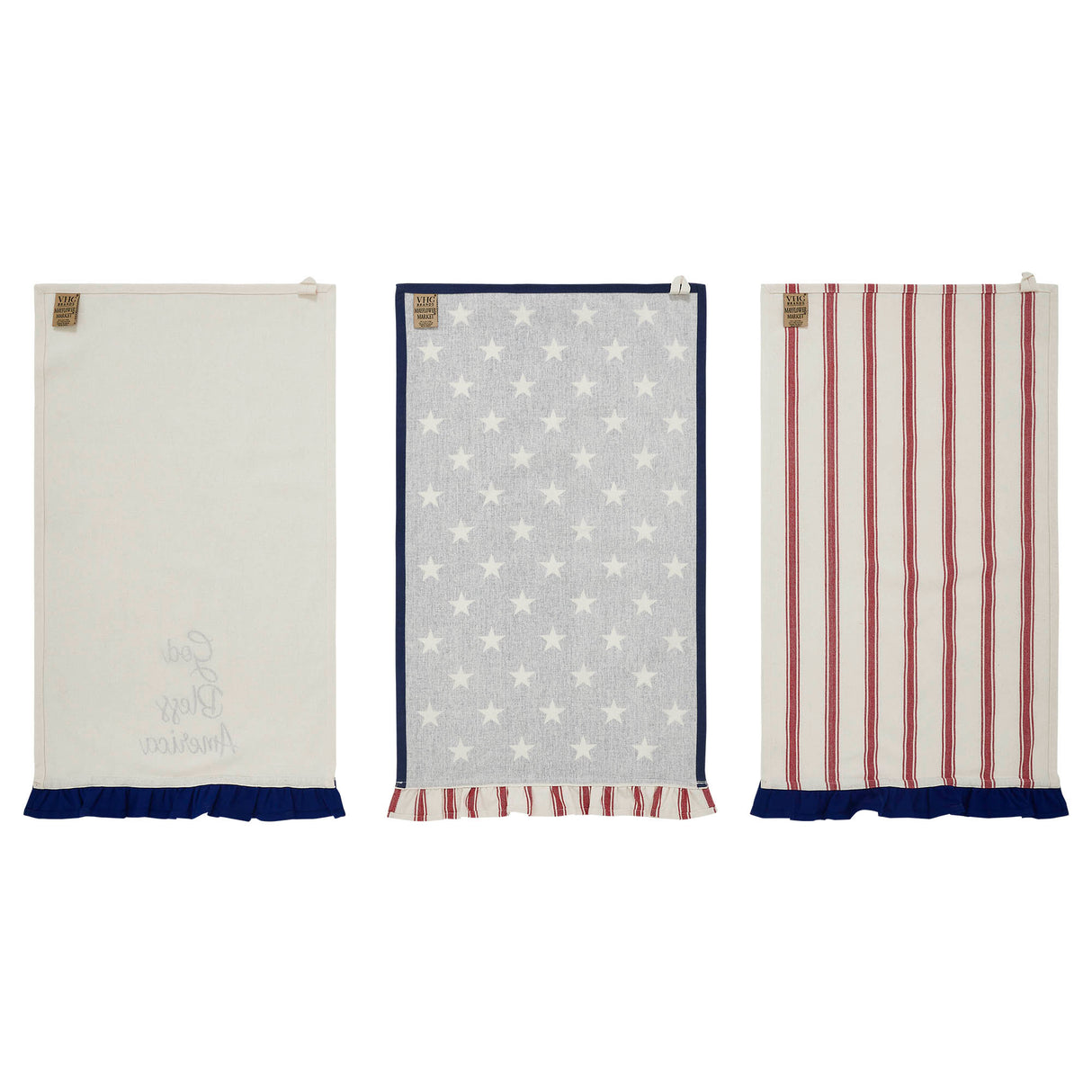 Hatteras Stars GBA Ruffled Tea Towel Set of 3 16x28
