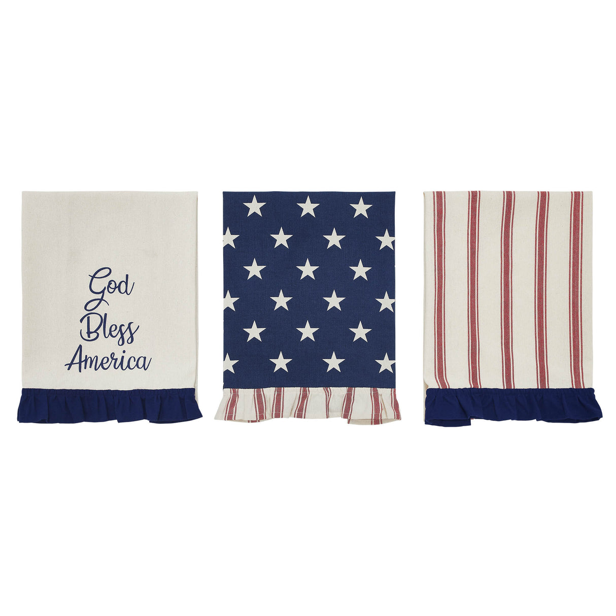 Hatteras Stars GBA Ruffled Tea Towel Set of 3 16x28