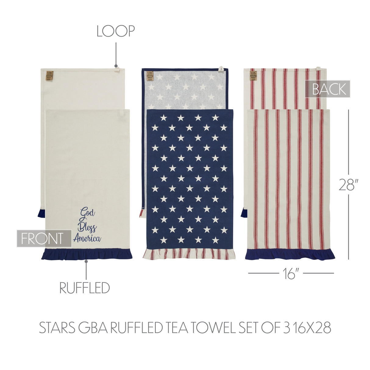 Hatteras Stars GBA Ruffled Tea Towel Set of 3 16x28