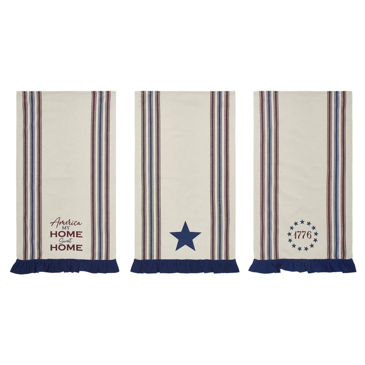 Celebration America My Sweet Home Ruffled Tea Towel Set of 3 16x28