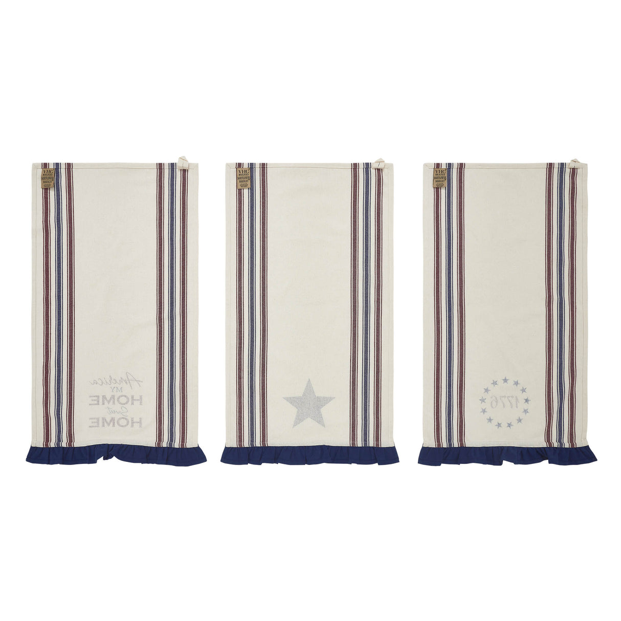 Celebration America My Sweet Home Ruffled Tea Towel Set of 3 16x28