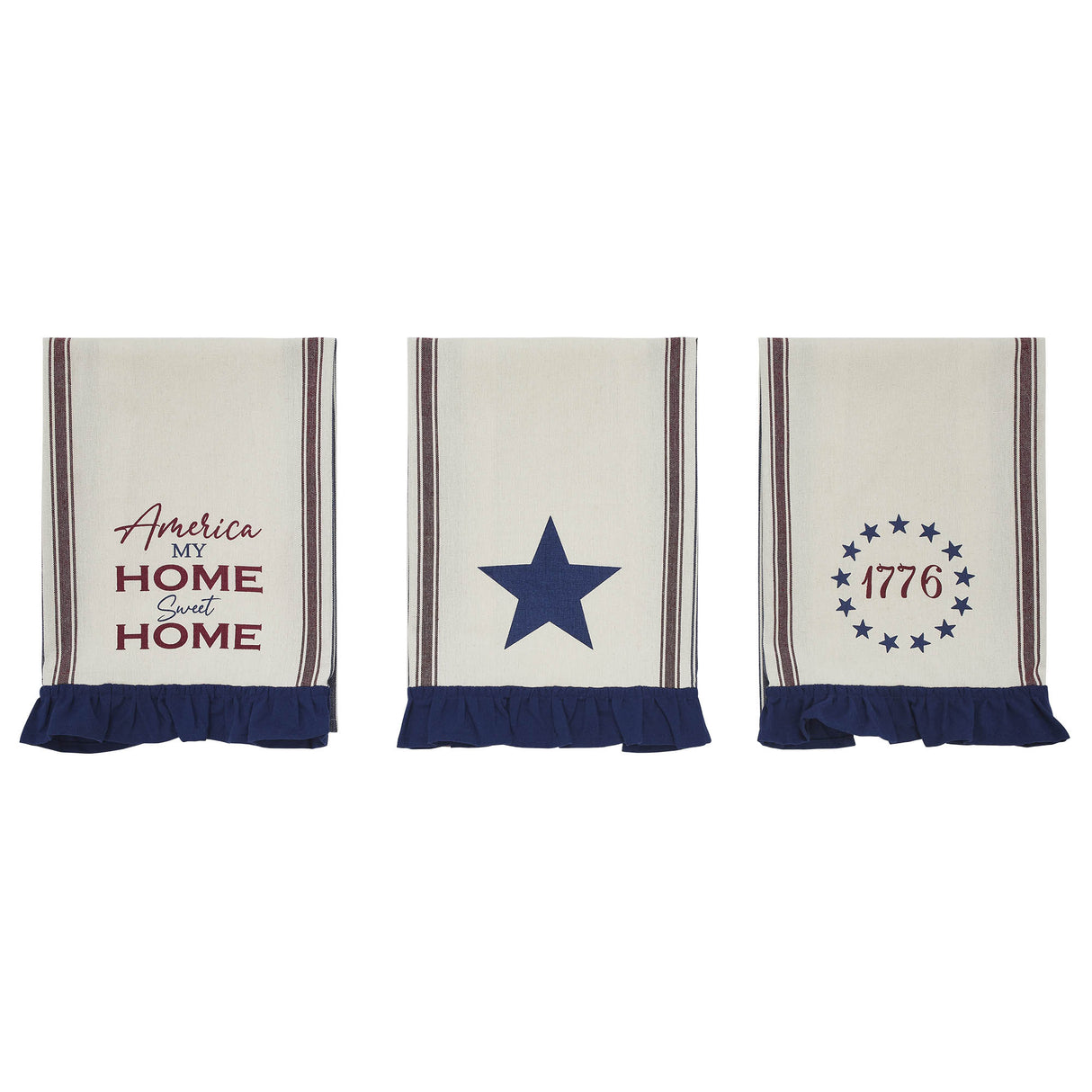 Celebration America My Sweet Home Ruffled Tea Towel Set of 3 16x28