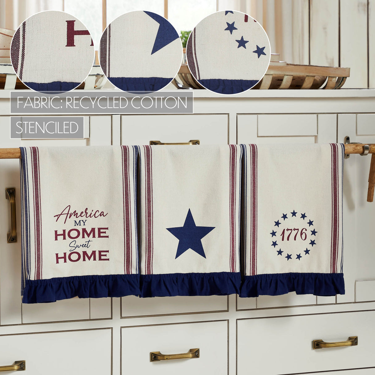 Celebration America My Sweet Home Ruffled Tea Towel Set of 3 16x28