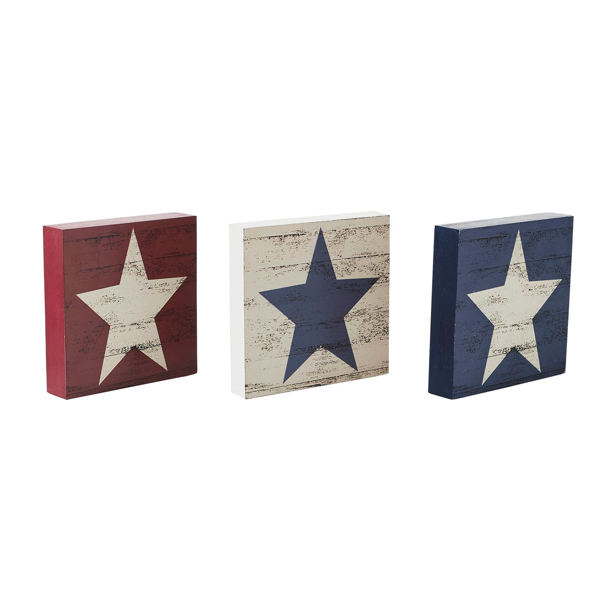 RWB Star MDF Block Signs Set of 3 5x5x1