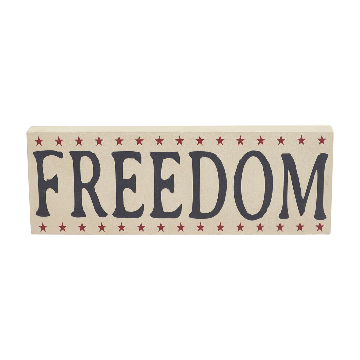 FREEDOM w/ Red Stars On Creme MDF Block Sign 4x11x1
