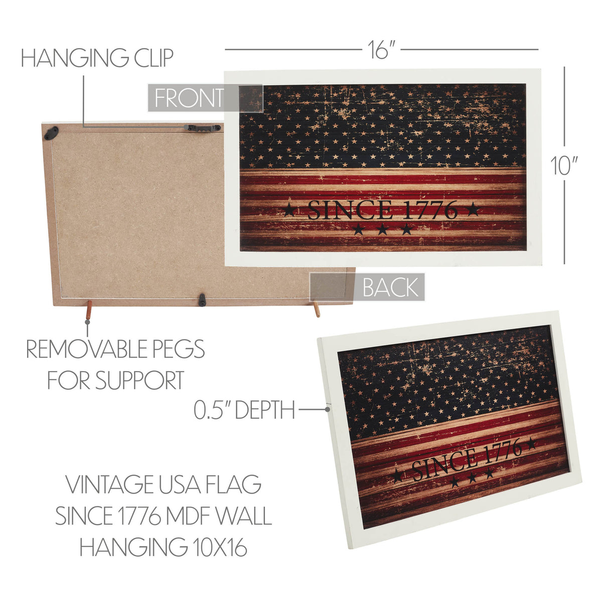 Vintage USA Flag Since 1776 MDF Wall Hanging 10x16