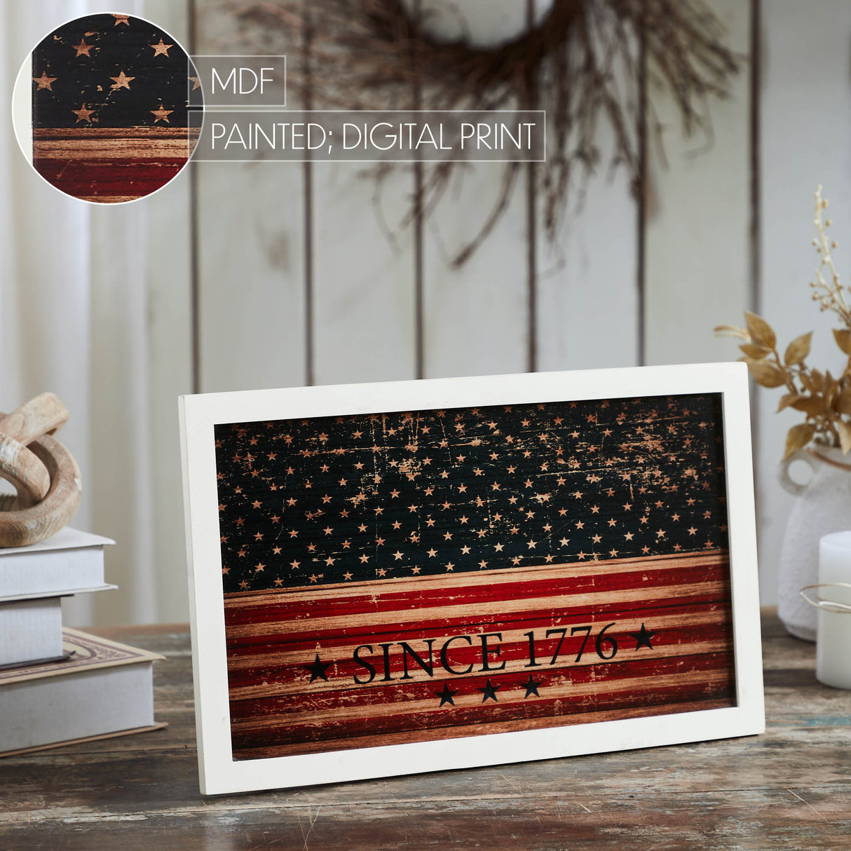 Vintage USA Flag Since 1776 MDF Wall Hanging 10x16