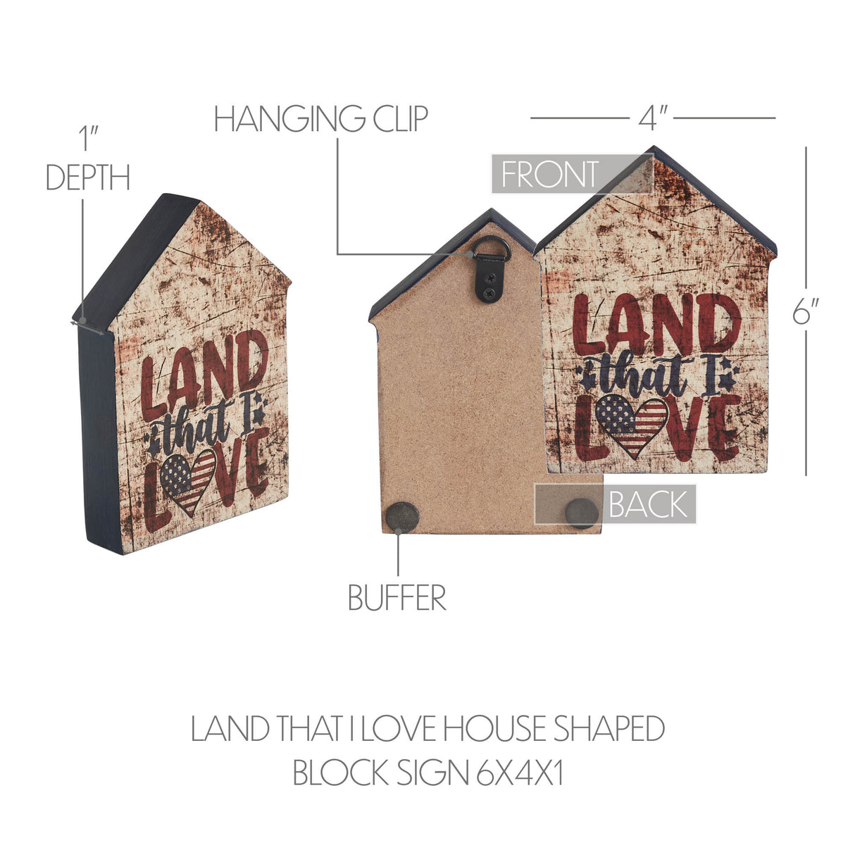 Land That I Love House Shaped Block Sign 6x4x1