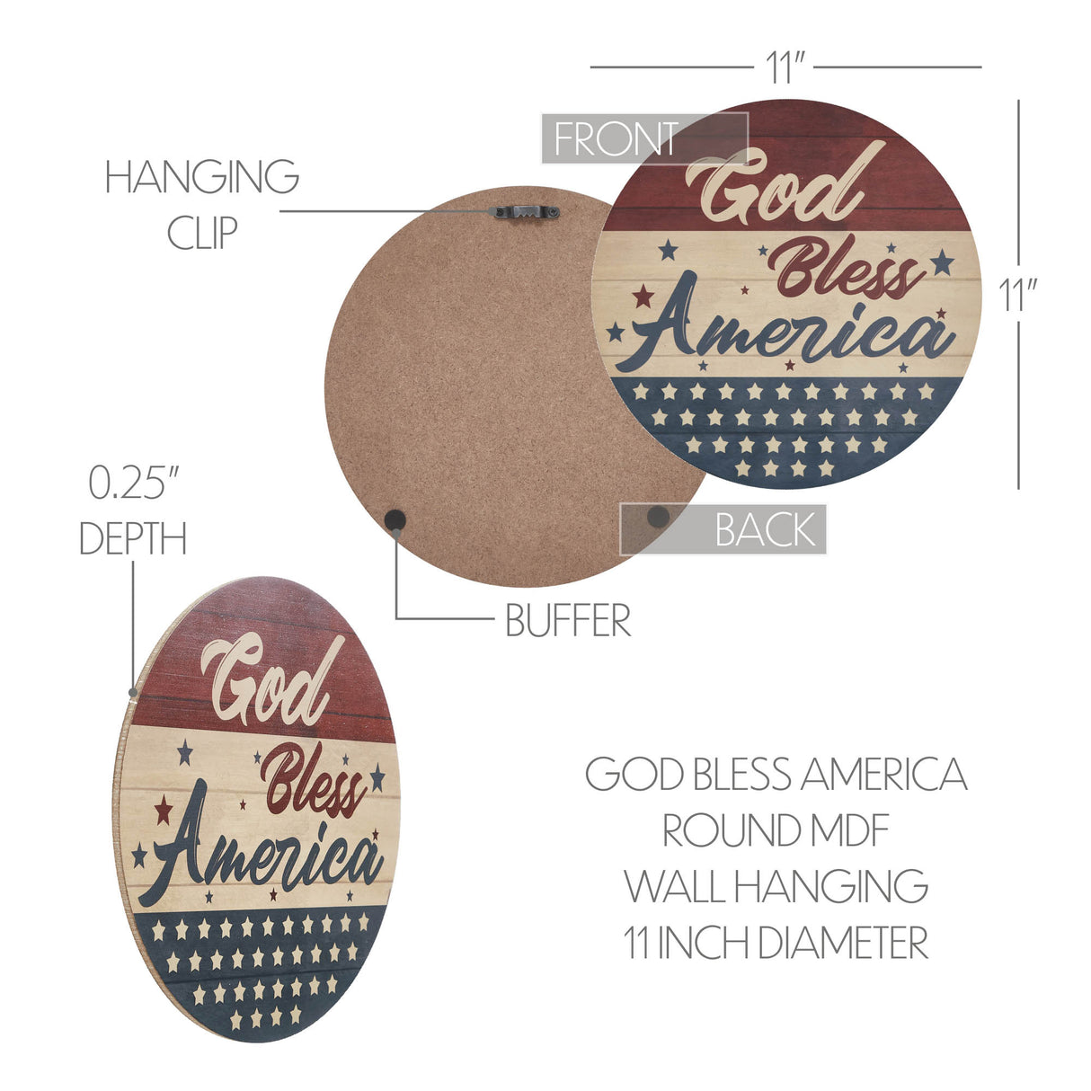 God Bless America Round MDF Wall Hanging 11 Inch Diameter