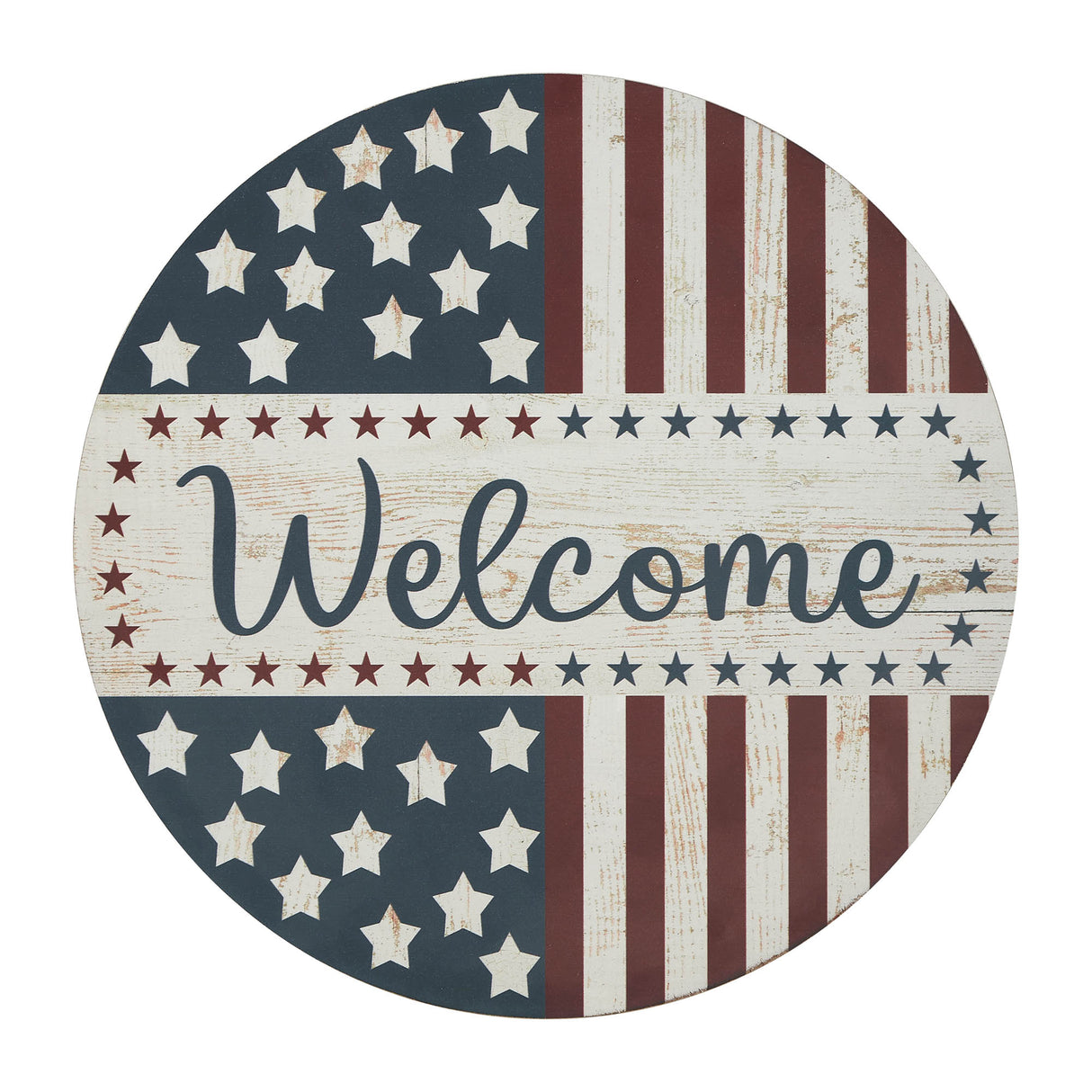 Welcome Stars & Stripes Round Wall Hanging 11 Inch Diameter