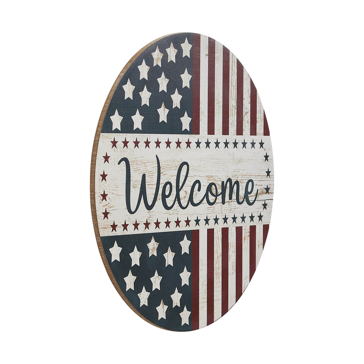 Welcome Stars & Stripes Round Wall Hanging 11 Inch Diameter