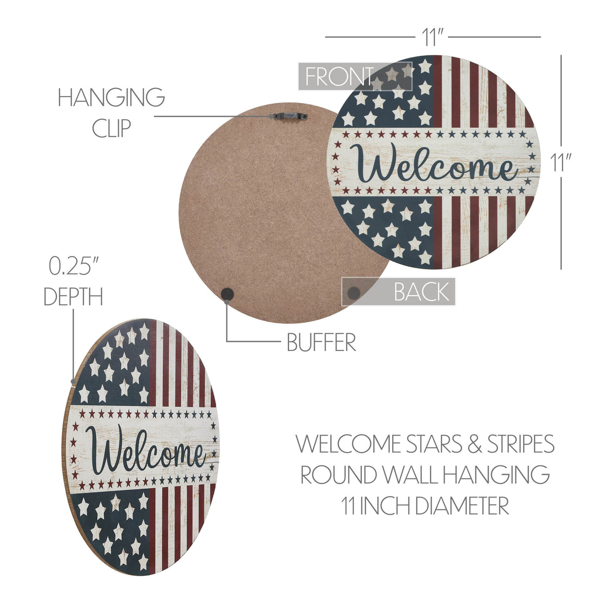 Welcome Stars & Stripes Round Wall Hanging 11 Inch Diameter