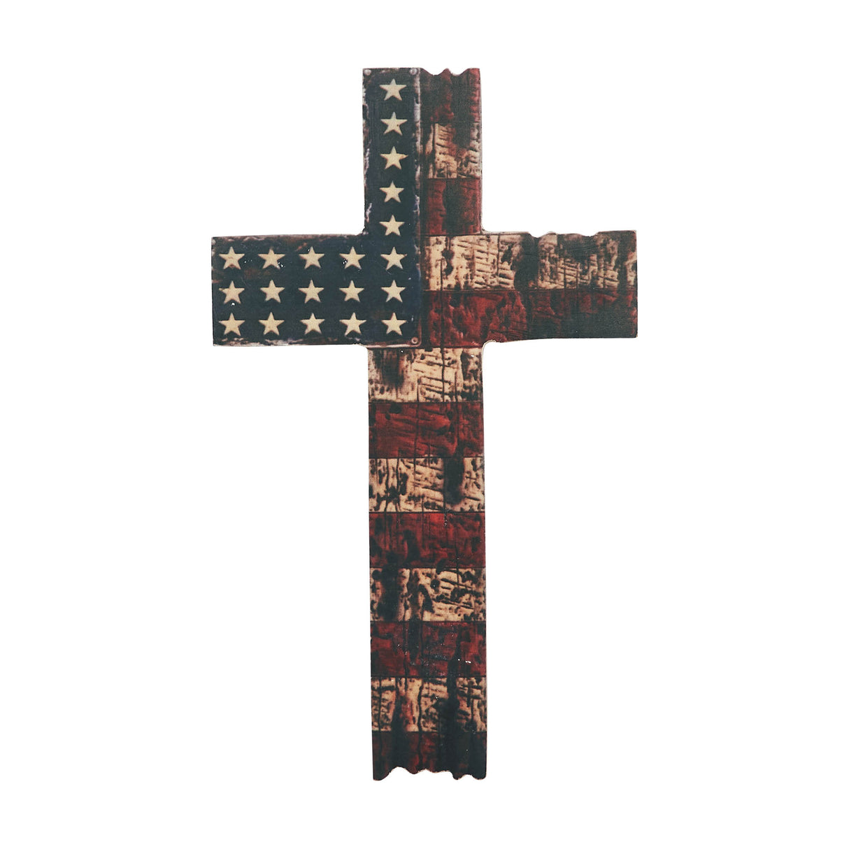 American Flag On Distressed Cross MDF Wall Sign 10x6