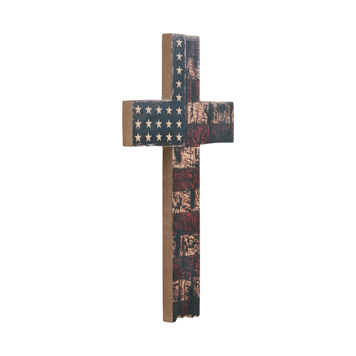 American Flag On Distressed Cross MDF Wall Sign 10x6