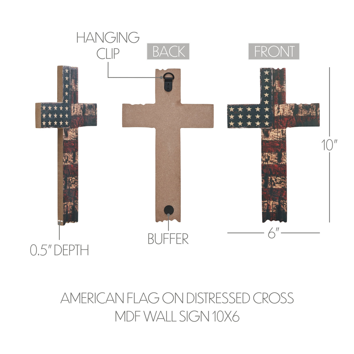American Flag On Distressed Cross MDF Wall Sign 10x6