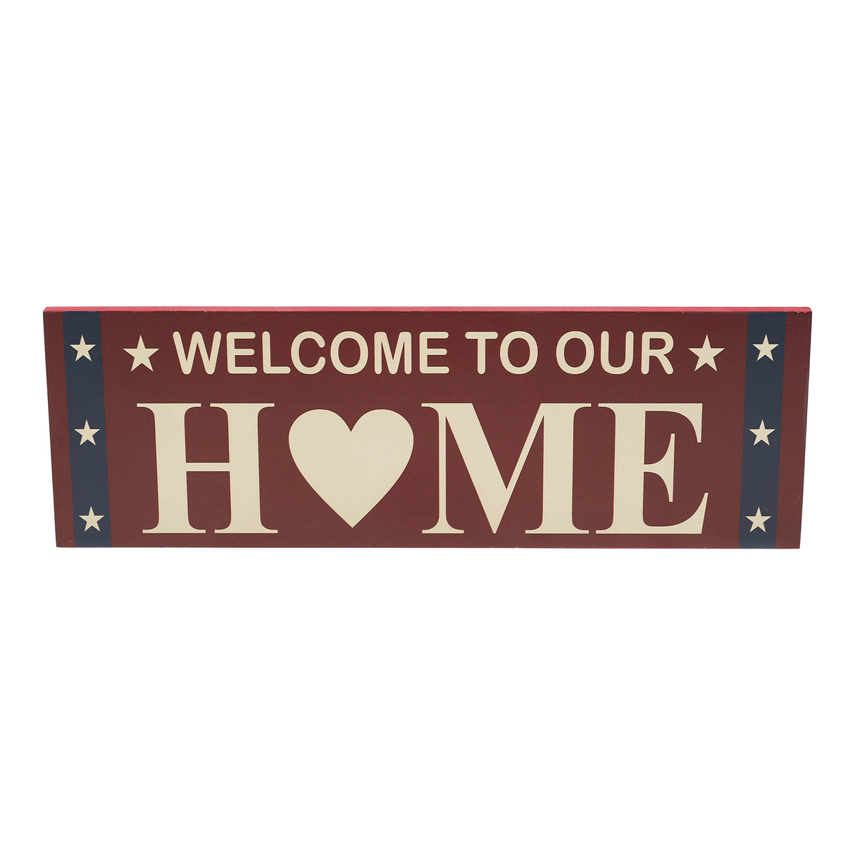 Welcome To Our Home w/ White Stars On Blue Stripes MDF Wall Sign 6x18