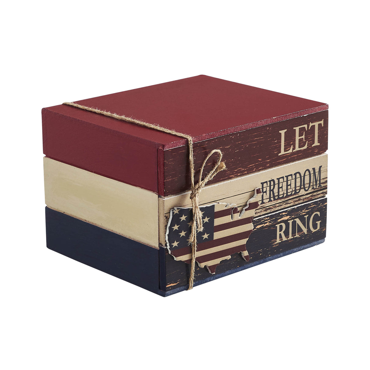 Let Freedom Ring MDF Block Sign w/ American Map Ornament On Twine 4x6x5