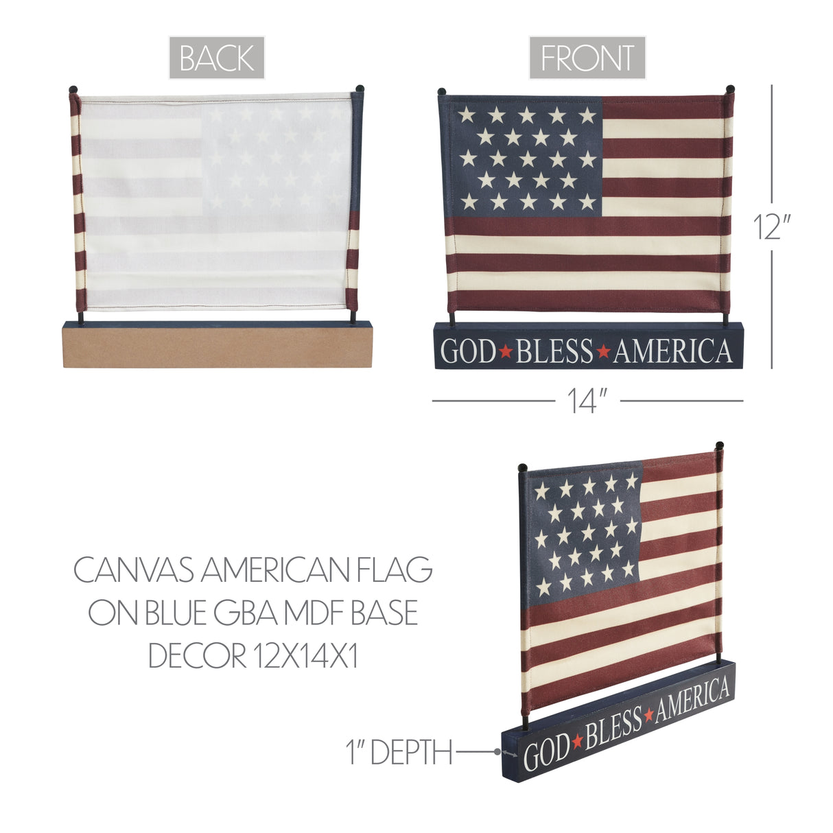 Canvas American Flag on Blue GBA MDF Base Decor 12x14x1