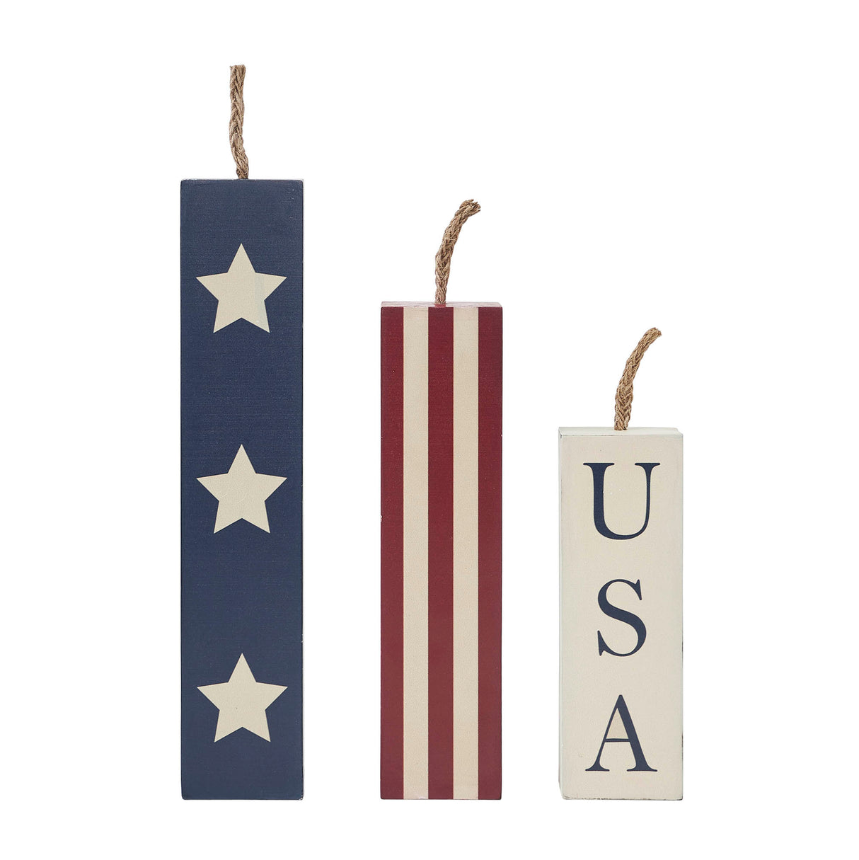 RWB Stars & Stripes USA Candle MDF Figurines Set of 3 Sizes