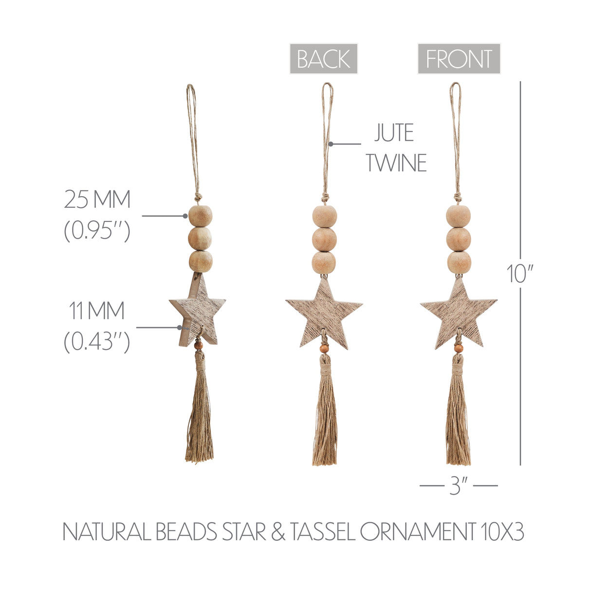Natural Beads Star & Tassel Ornament 10x3