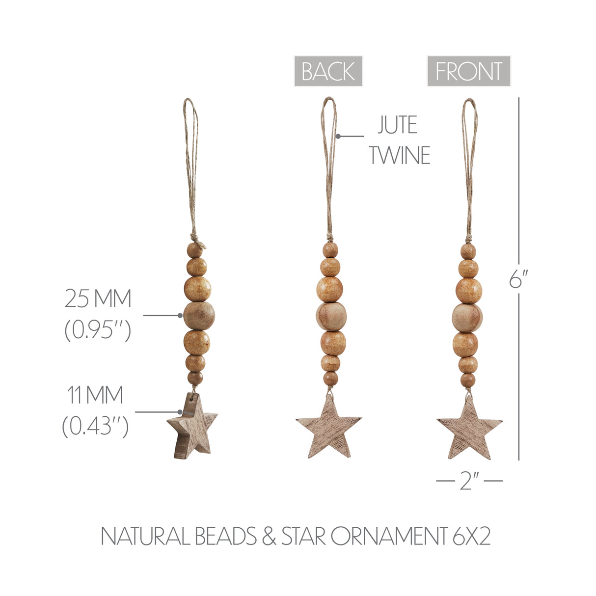 Natural Beads & Star Ornament 6x2