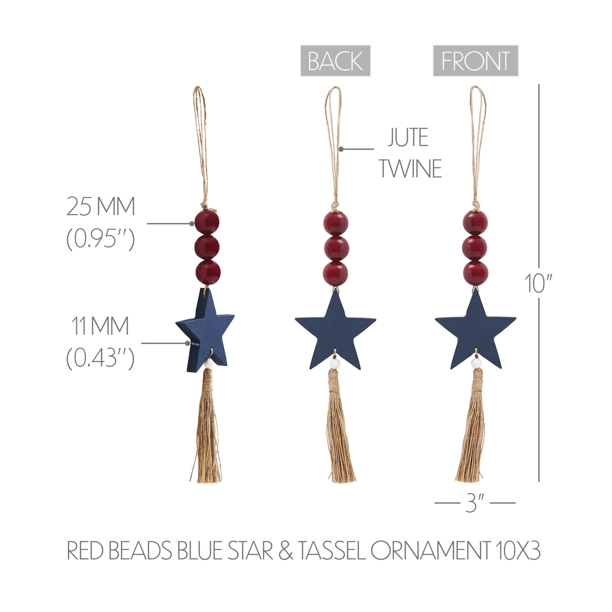 Red Beads Blue Star & Tassel Ornament 10x3