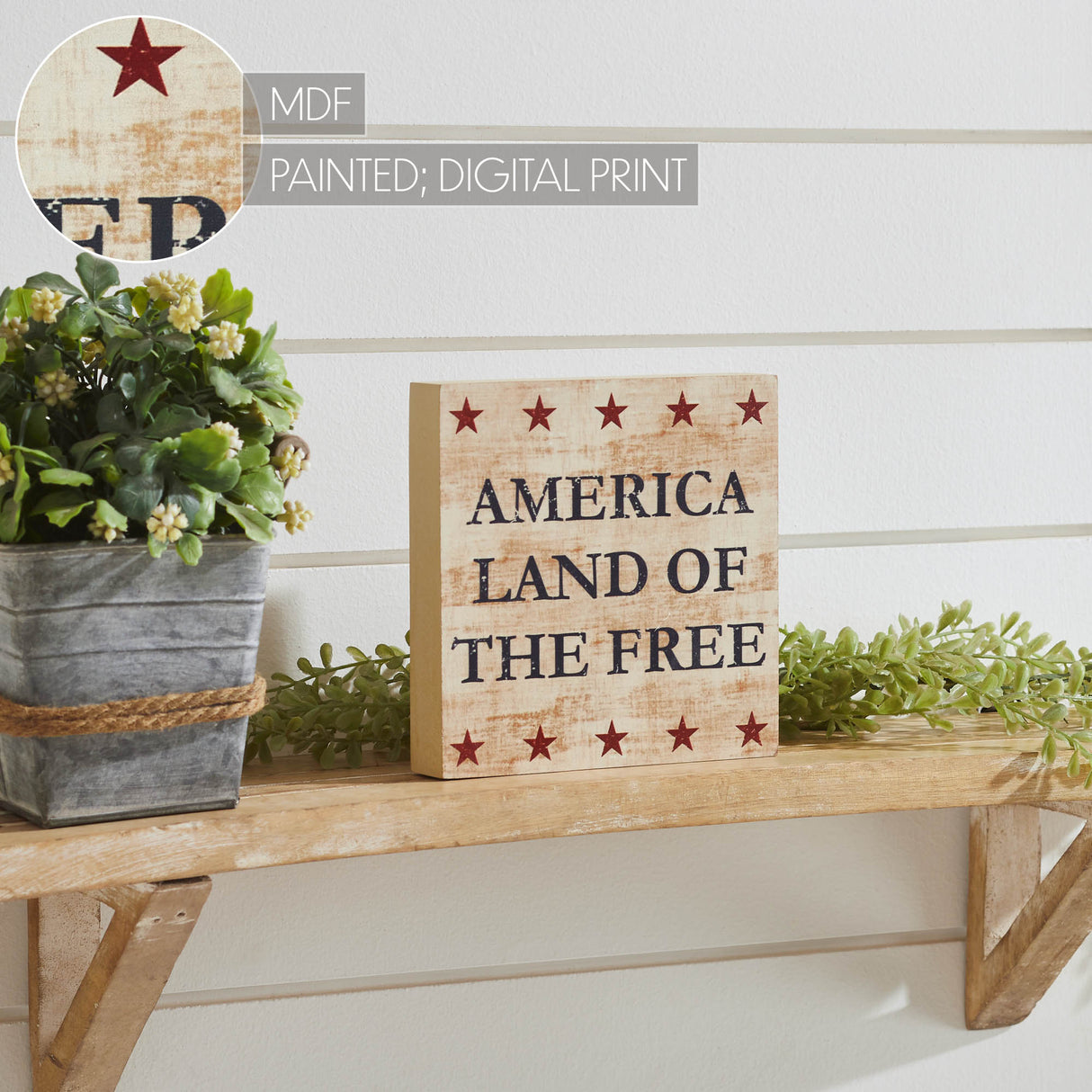 My Country America Land Of The Free w/ Red Stars MDF Block Sign 6x6x1