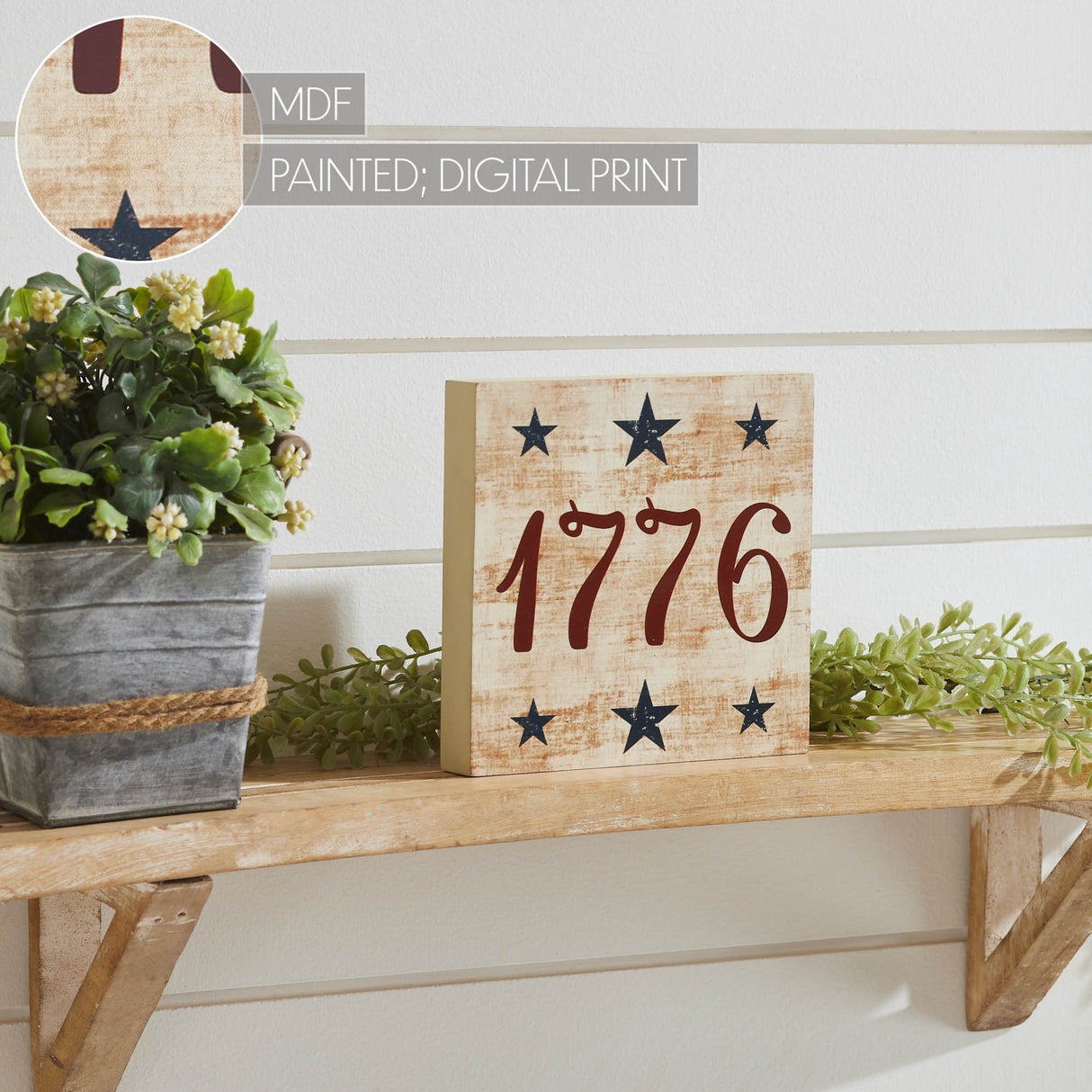 My Country 1776 w/ Blue Stars MDF Block Sign 6x6x1