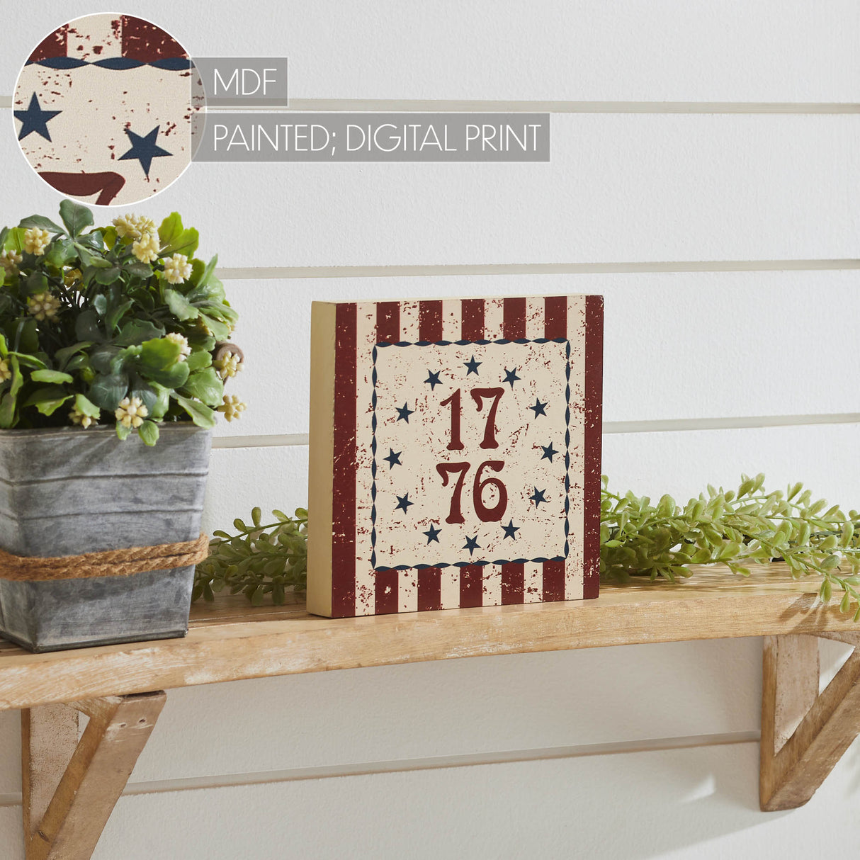 My Country 1776 w/ Blue Stars & Stripes MDF Block Sign 6x6x1