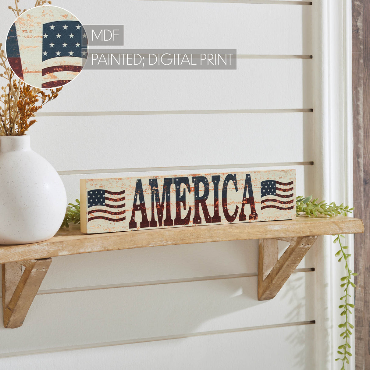 My Country AMERICA Two Flags MDF Wall Hanging 3x14x0.75