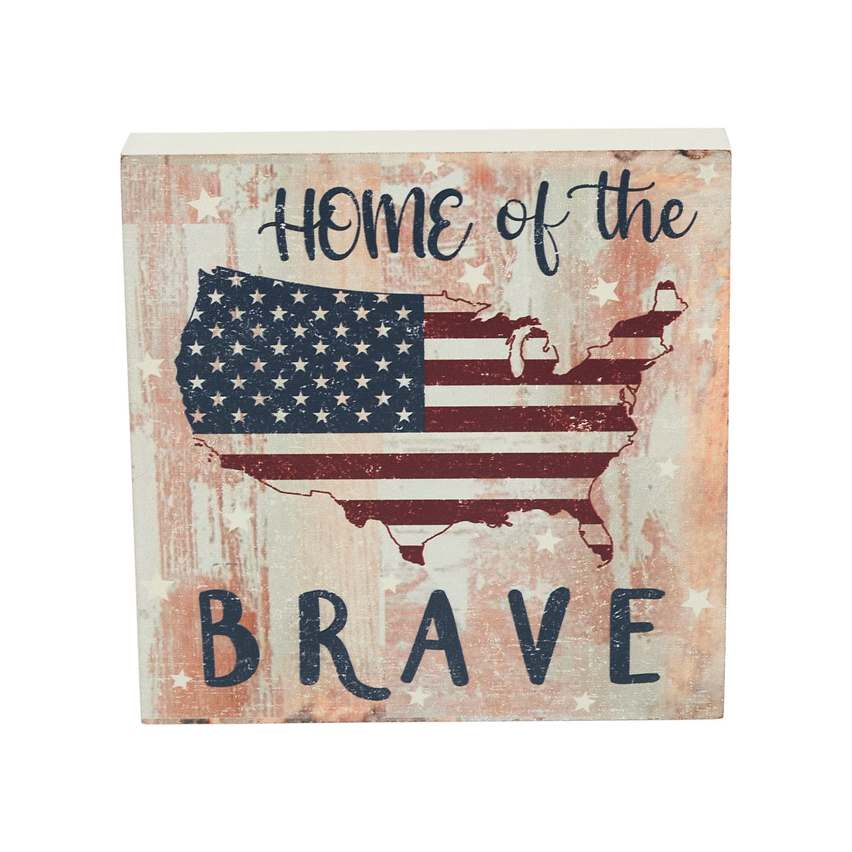 My Country Home Of The Brave American Flag On Map MDF Block Sign 6x6x1