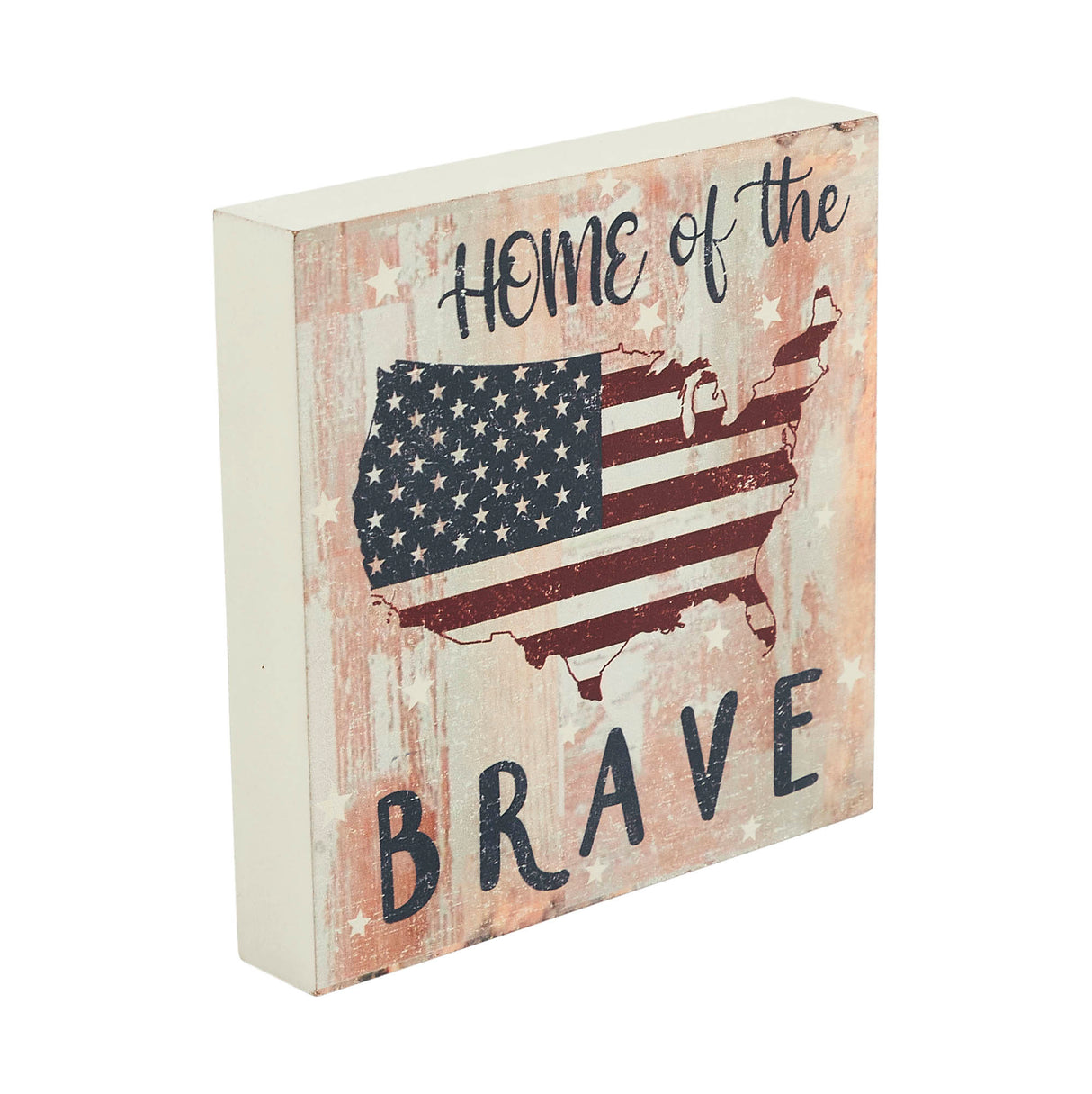 My Country Home Of The Brave American Flag On Map MDF Block Sign 6x6x1