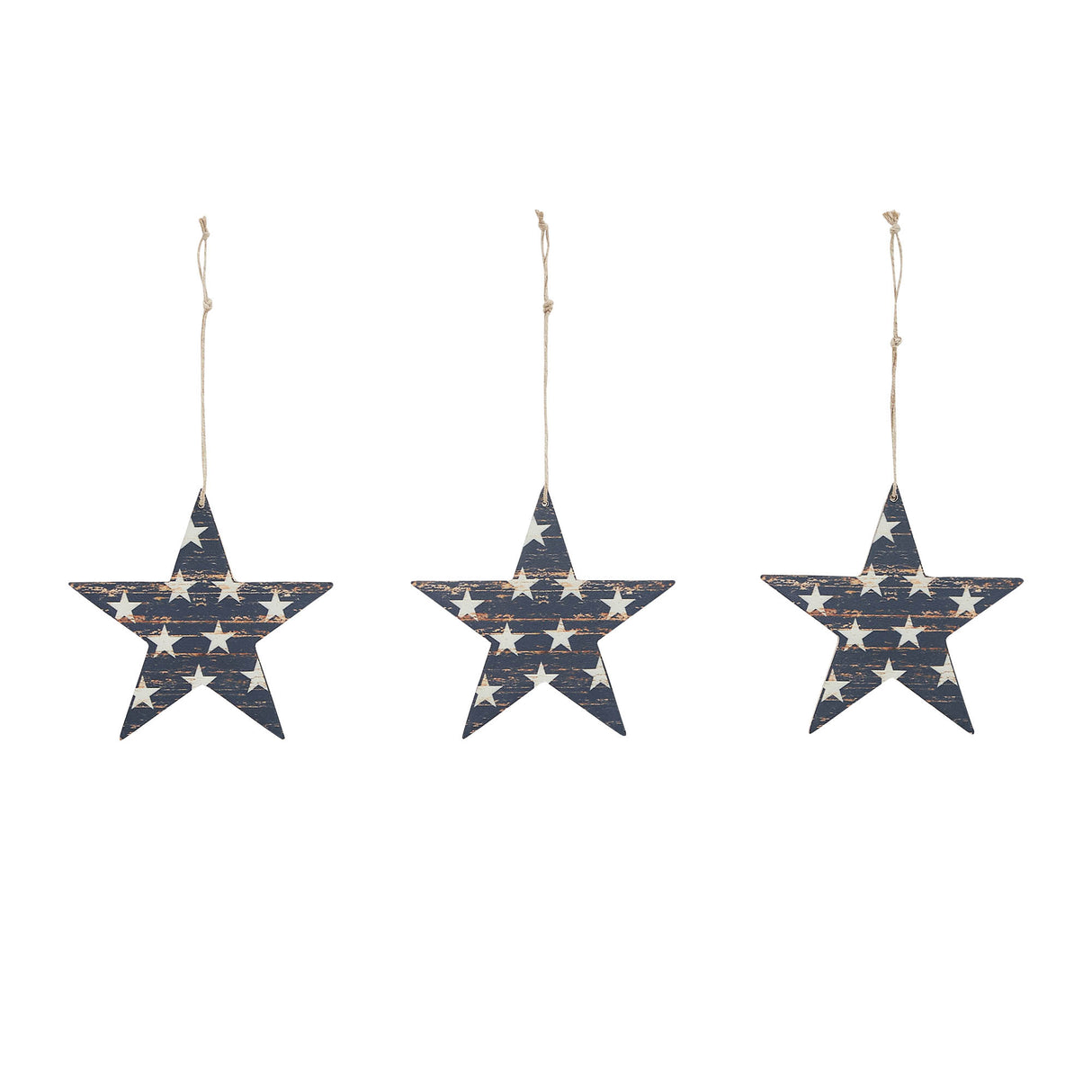 My Country White Stars On Navy MDF Star Ornament 5.25x5x0.125 Set of 3