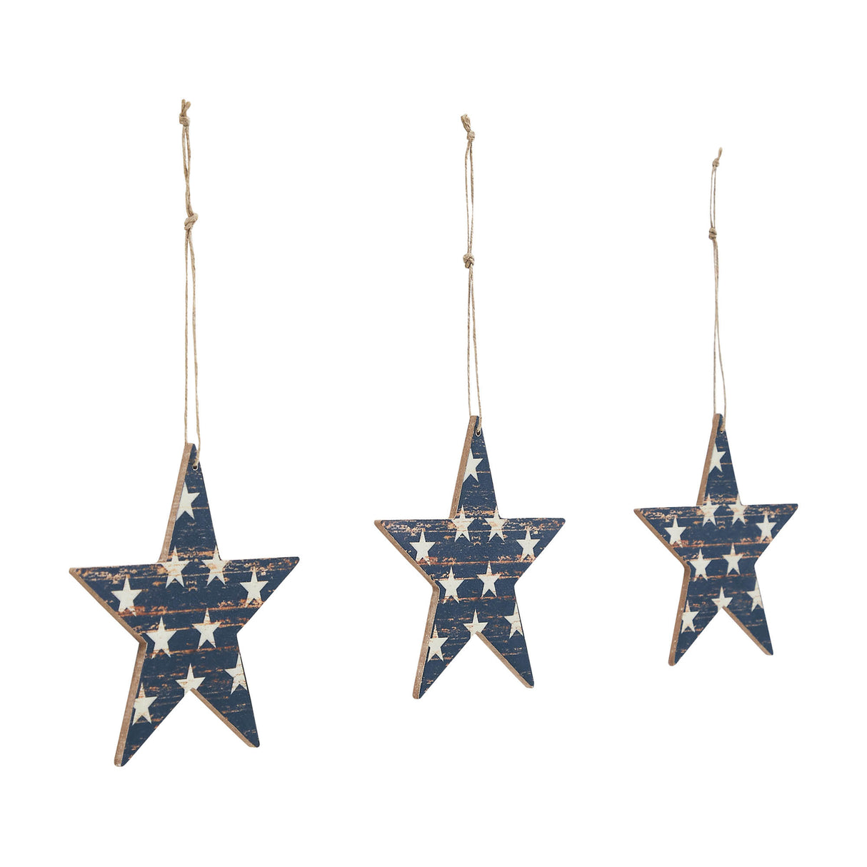 My Country White Stars On Navy MDF Star Ornament 5.25x5x0.125 Set of 3