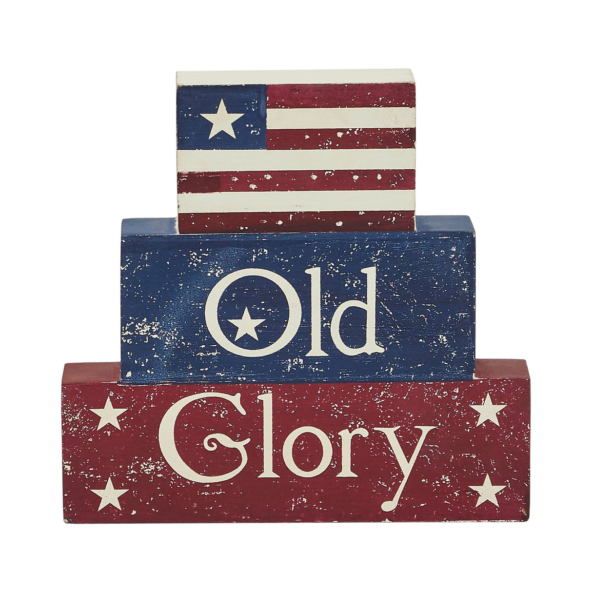 Vintage Old Glory w/ Flag MDF Block Sign 7.5x8x1.125