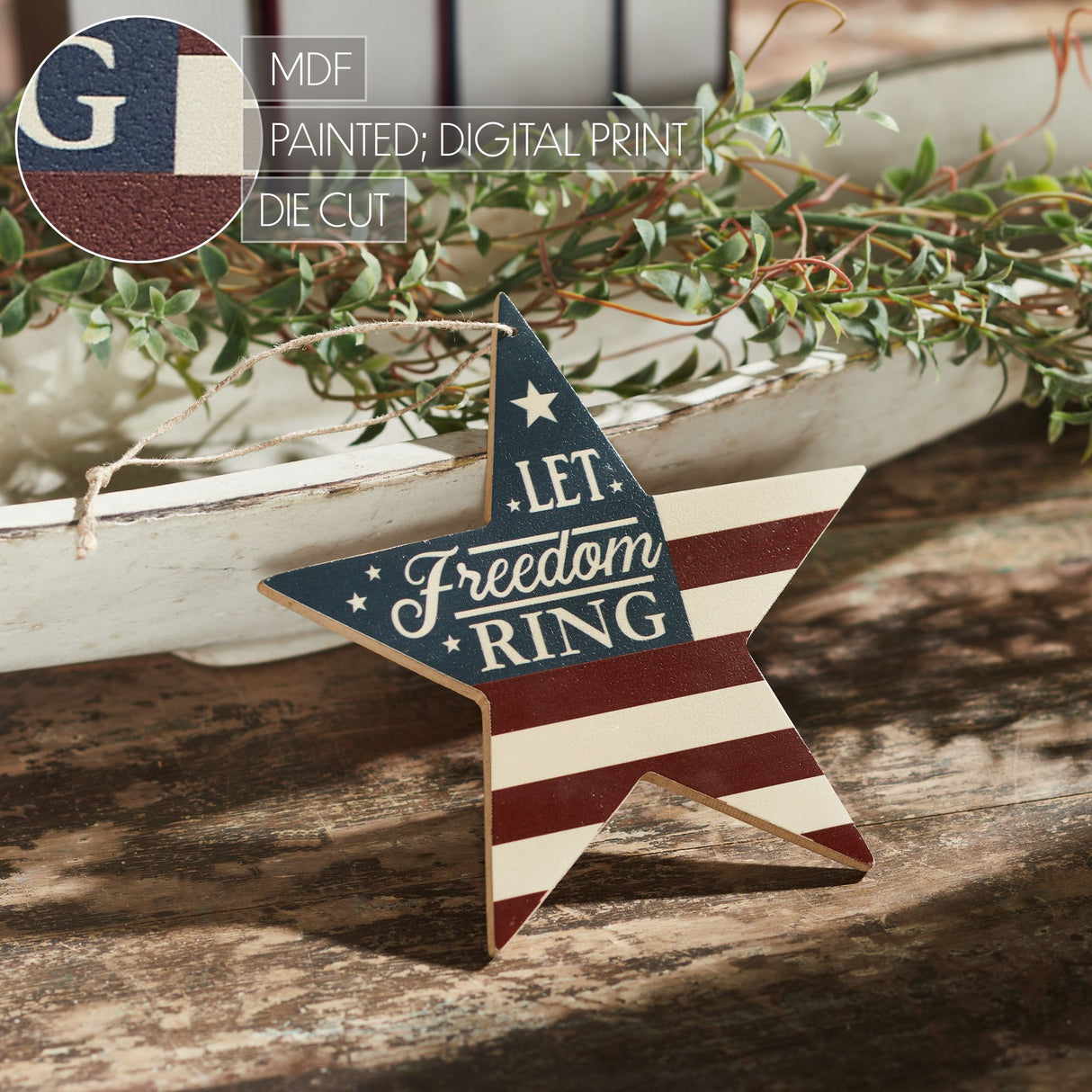 My Country Let Freedom Ring MDF Star Ornament 6x6x0.25