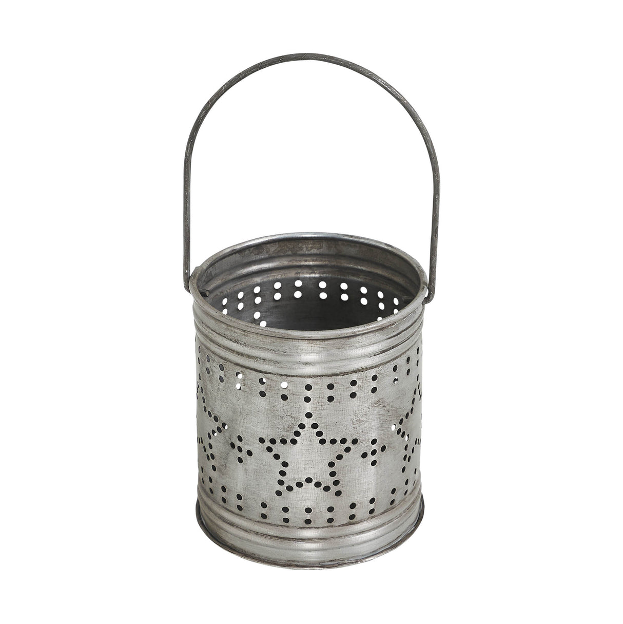 Votive Candle Holder w/ Punched Stars Band Black Zinc Iron 3.75x3.25x3.25