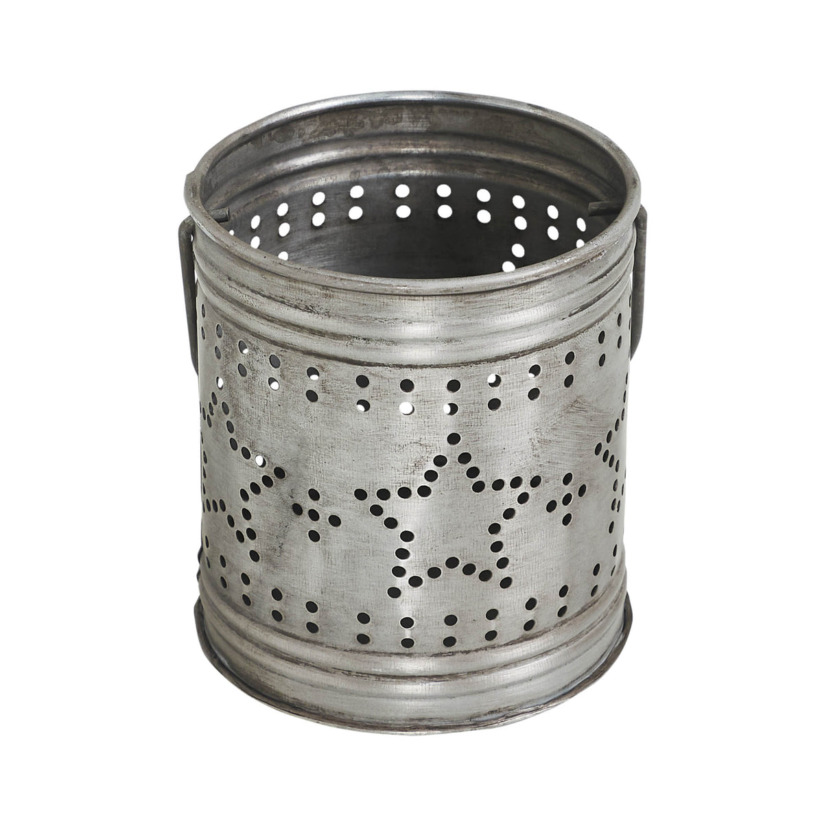 Votive Candle Holder w/ Punched Stars Band Black Zinc Iron 3.75x3.25x3.25