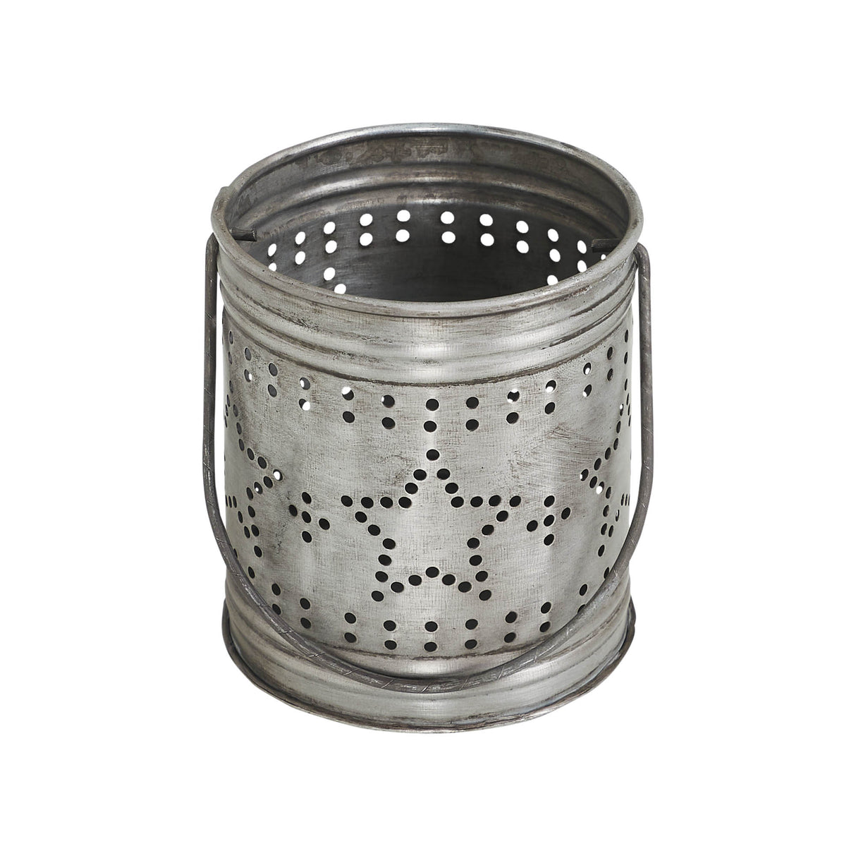 Votive Candle Holder w/ Punched Stars Band Black Zinc Iron 3.75x3.25x3.25