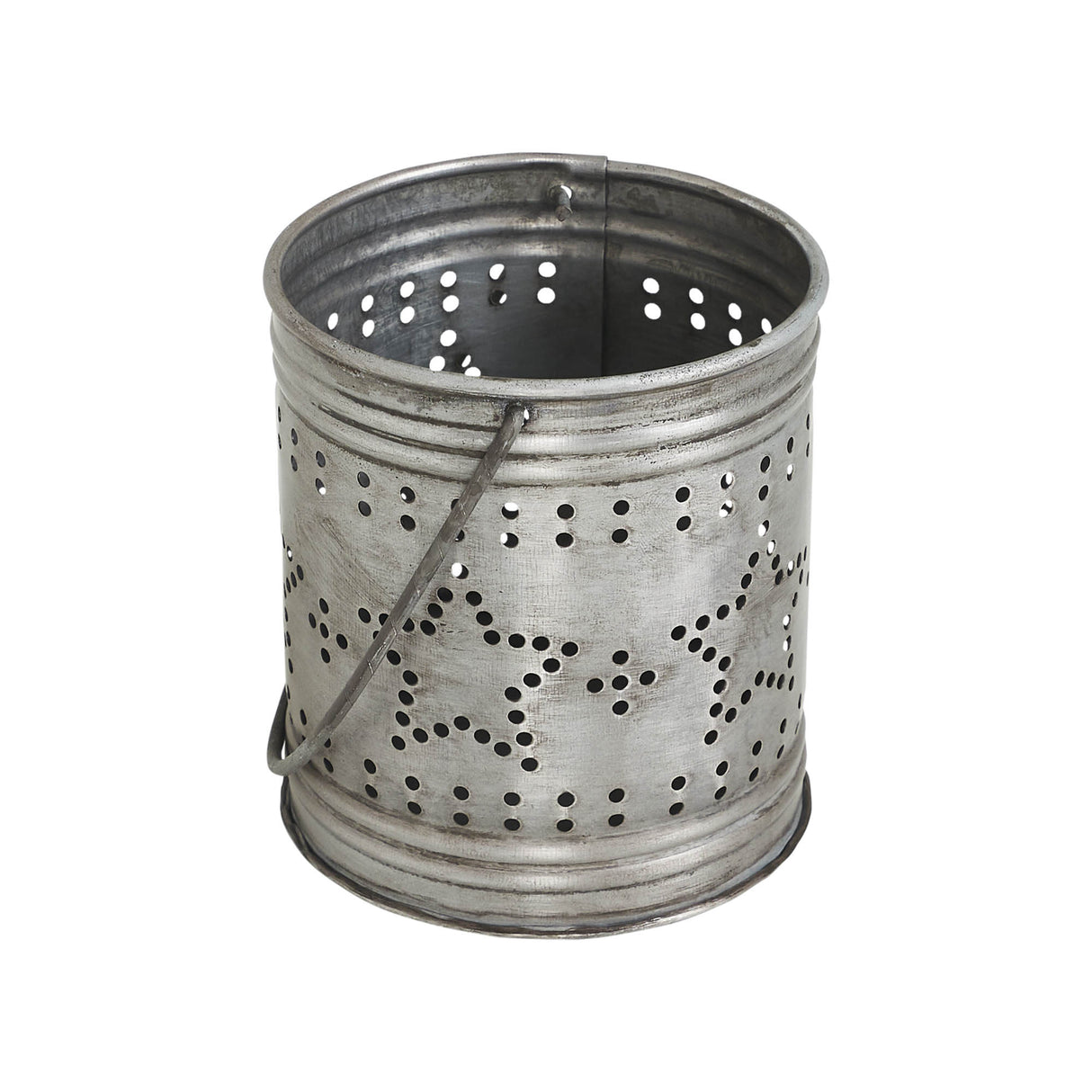 Votive Candle Holder w/ Punched Stars Band Black Zinc Iron 3.75x3.25x3.25