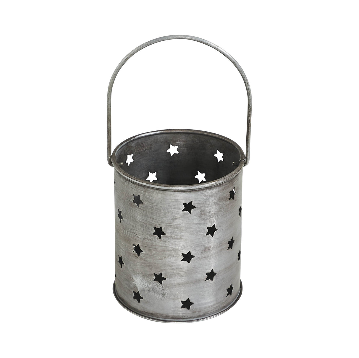 Votive Candle Holder w/ Punched Stars Black Zinc Iron 3.75x3.25x3.25