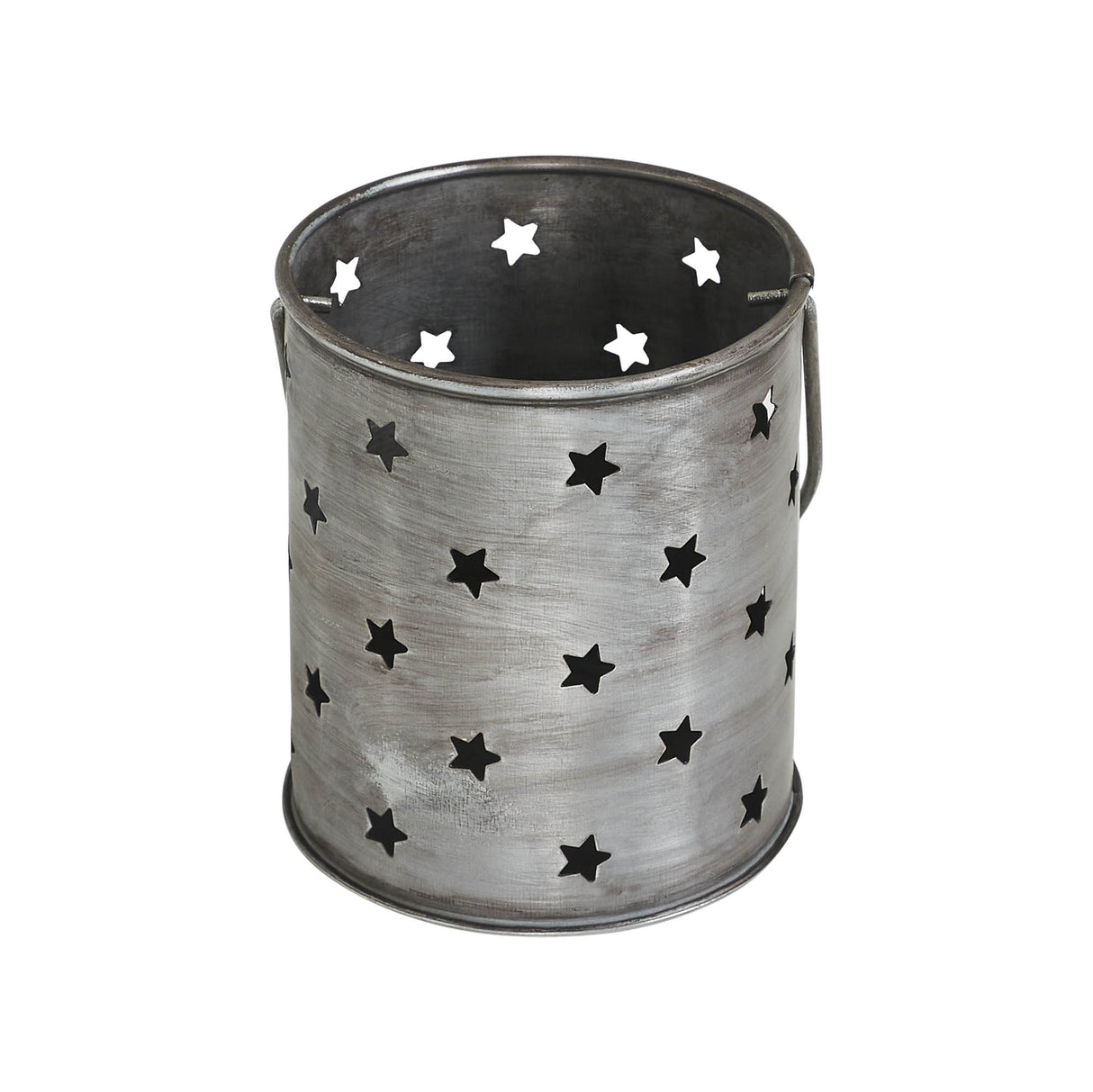 Votive Candle Holder w/ Punched Stars Black Zinc Iron 3.75x3.25x3.25